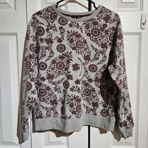 Crew Neck Sweater | George Size M | Floral Pattern Burgundy & Grey